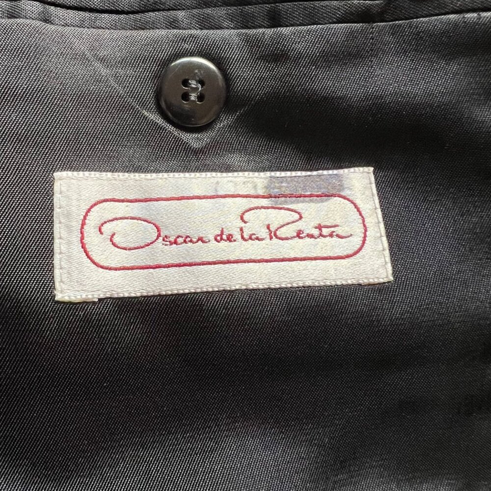 Oscar De La Renta Mens Size 42L Gray Houndstooth Single Breasted Blazer Jacket - Picture 3 of 15